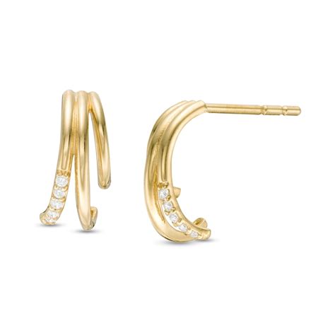 Cubic Zirconia Layered J Hoop Drop Earrings In 10k Gold Piercing Pagoda