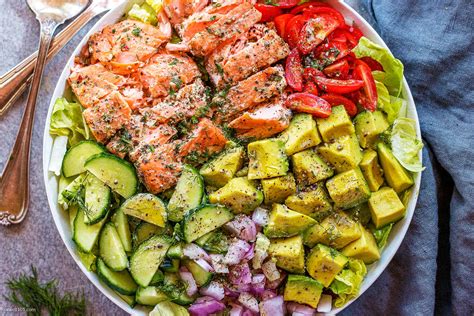 Salmon Salad Recipe With Avocado Tomato And Cucumber Healthy Salmon