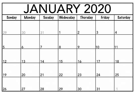 Editable January 2020 Blank Calendar Template June Calendar Printable