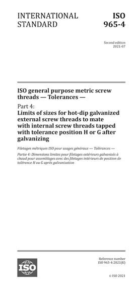 Iso 965 42021 Iso General Purpose Metric Screw Threads Tolerances