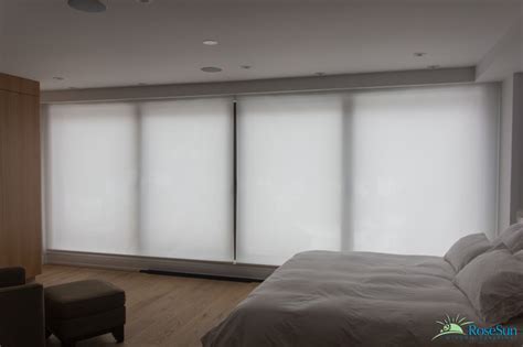 These long, translucent curtains go a long way to dim the light from the bedroom window, and the double layer of panels. Motorized Blinds in the Bedroom - Modern - Bedroom ...