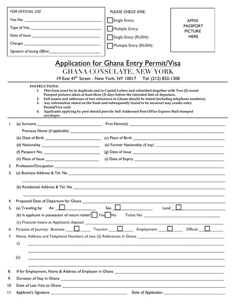 New York City Application For Ghana Entry Permit Visa Ghana Consulate Fill Out Sign Online