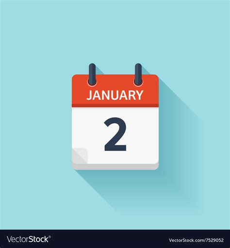January 2 Flat Daily Calendar Icon Date Royalty Free Vector