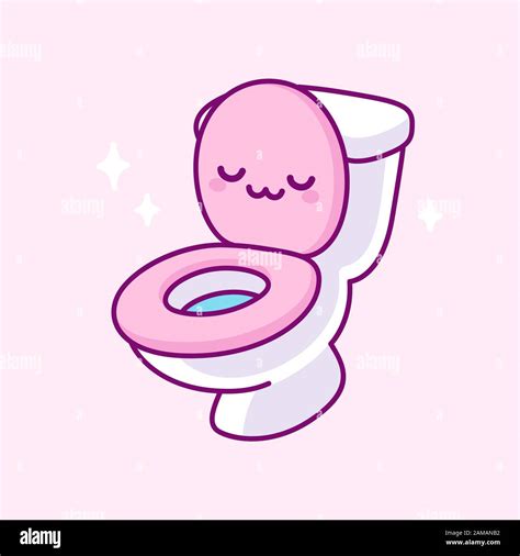 Kawaii Pink Toilet Bowl Drawing With Funny Face Simple And Cute