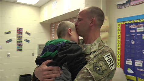 dad home from deployment surprises son at school youtube