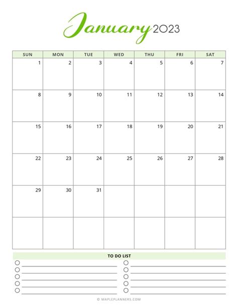 Free Printable January 2023 Monthly Calendar Vertical