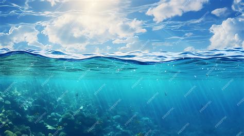 Premium Ai Image Blue Sea Or Ocean Water Surface And Underwater With