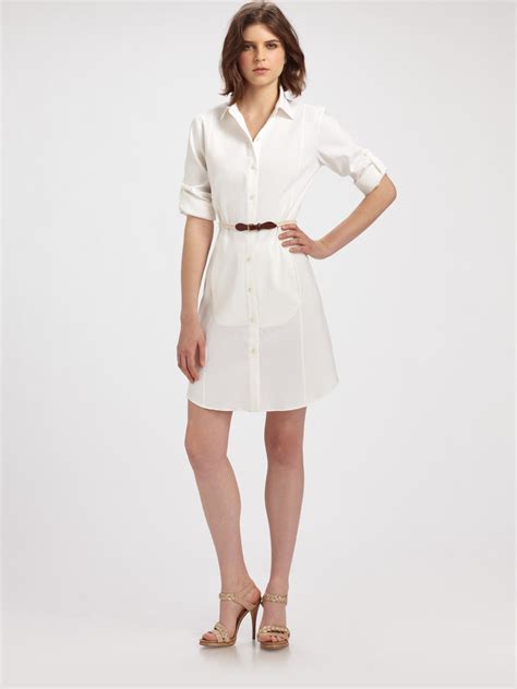 Theory Lannie Button Down Shirt Dress In White Lyst