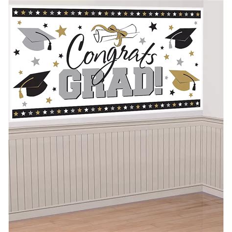 Black Gold And Silver Congrats Grad Graduation Banner 65in Party City