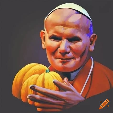 Pope John Paul Ii With A Yellow Pumpkin