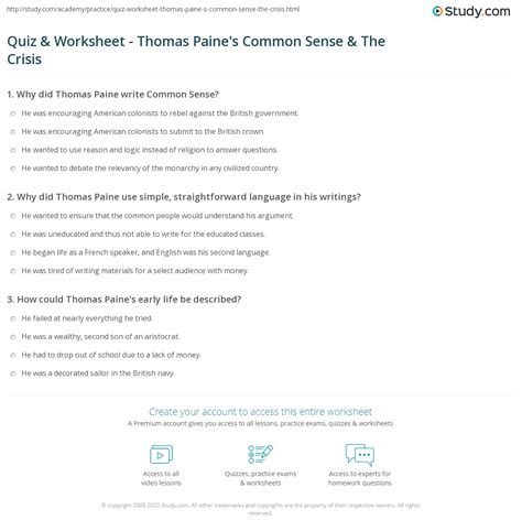 Https://tommynaija.com/worksheet/common Sense Thomas Paine Worksheet Answers