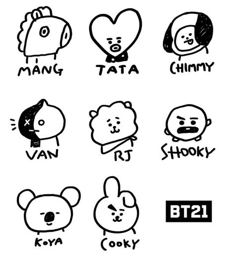 Bt21 Coloring Pages 80 Free Printable Coloring Pages Black And White
