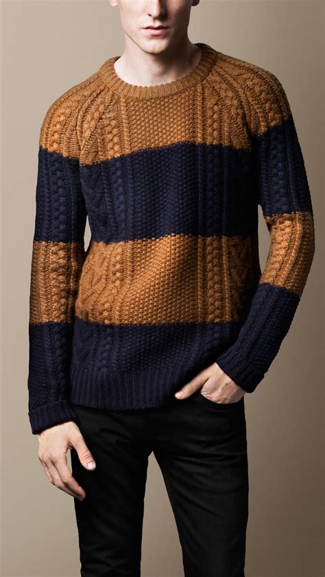 Block Stripe Cable Knit Sweater Burberry Fashion Menswear Men