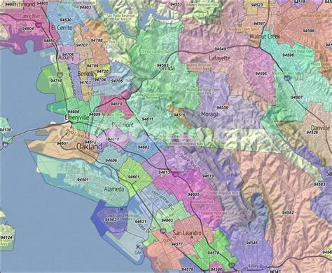 Oakland Ca Zip Codes Alameda County Zip Code Boundary Map
