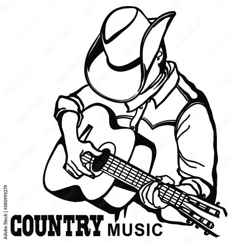 Vetor De Man In American Cowboy Hat Playing Acoustic Guitar Vector