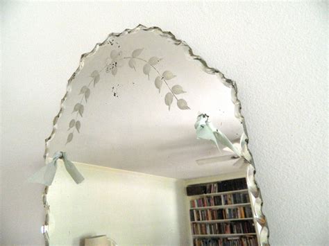 vintage etched beveled mirror frameless etsy