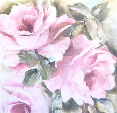 Shabby Chic Pink Roses Handpainted Oil 8 X 10 Canvas Etsy Uk
