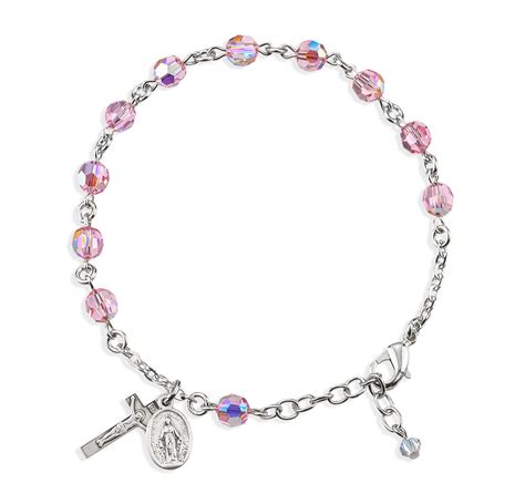 Rosary Bracelet Created With 6mm Light Rose Swarovski Crystal Round