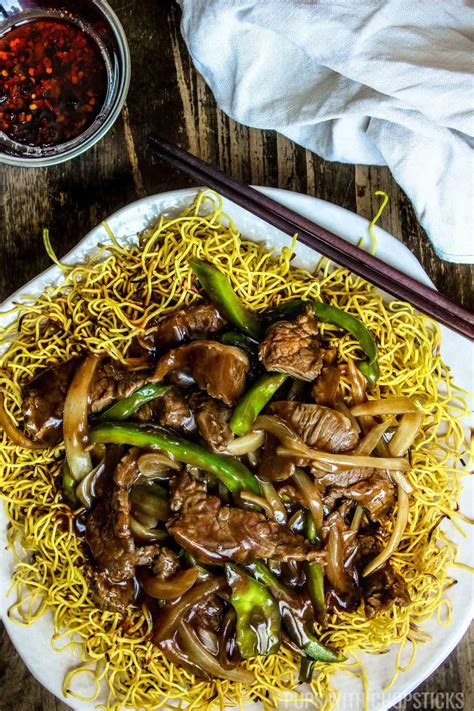 Crispy Cantonese Beef Chow Mein Pups With Chopsticks