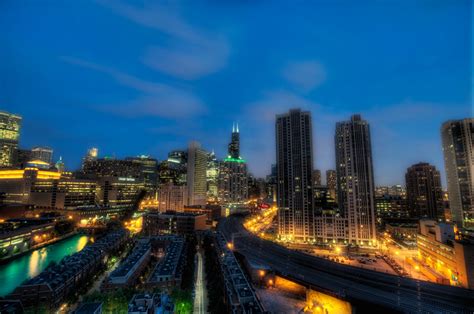 Desktop Wallpapers Chicago City Usa Illinois Hdr Night Skyscrapers