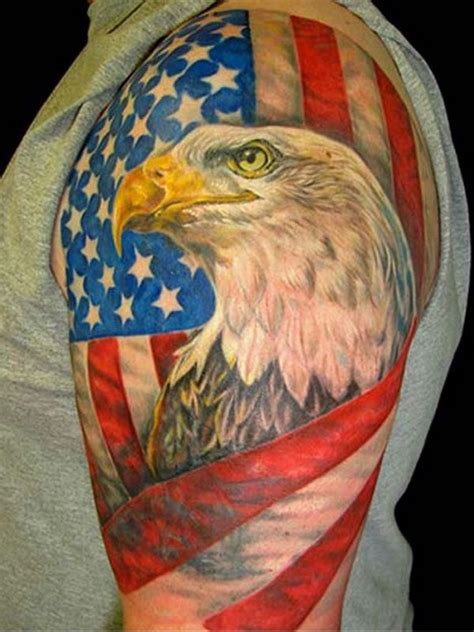95 Bald Eagle With American Flag Tattoos And Designs With