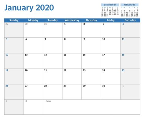 Excel Calendar January 2020 Excel Calendar Calendar Template 2020