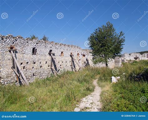Fortification Wall Of A Ruin Of A Ancient Castle In Poland Janowiec