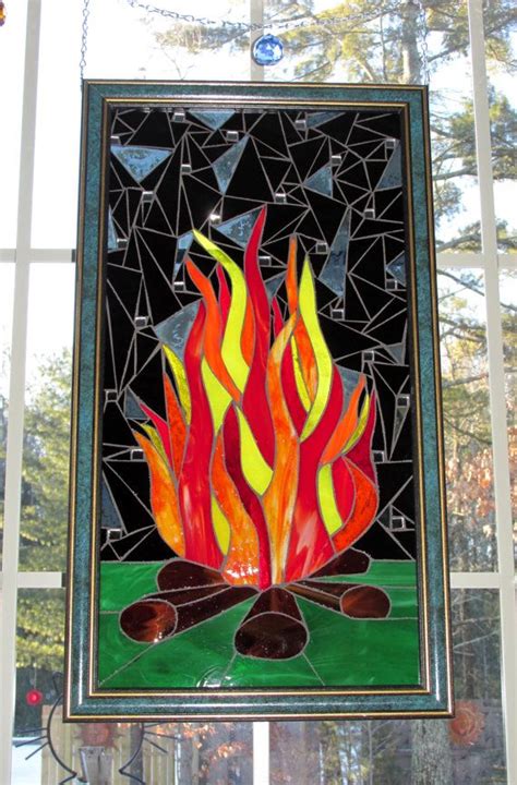 Campfire Stained Glass Mosaic Flames Red Orange Yellow Black Background Etsy Australia