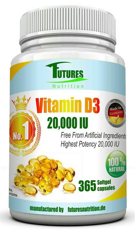 Vitamin d is found in the diet and is also produced in the skin after exposure to thesun. Vitamin D3 20000IU 365 Softgel Capsules High Dose Vitamin ...