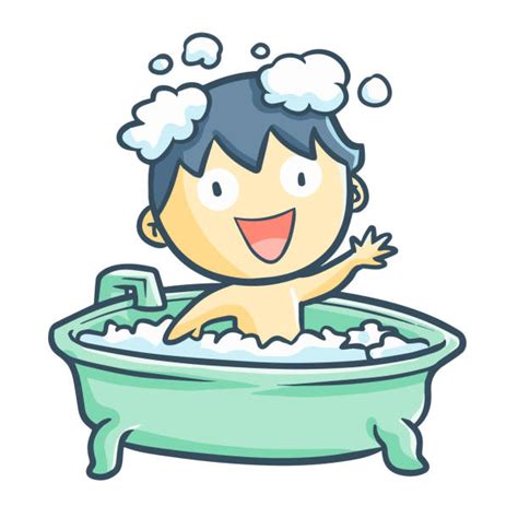 Cartoon Of A Boy Taking Bath Illustrations Royalty Free Vector