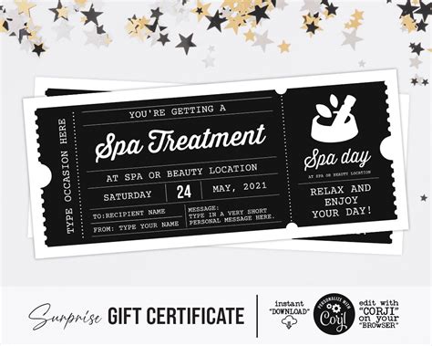 Spa T Voucher Certificate Ticket Template For Any Occasion Etsy