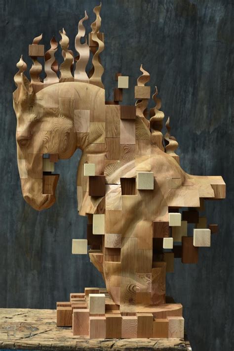New Dynamic Pixelated Wood Sculptures From Hsu Tung Han