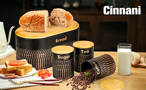 Cinnani Brotkasten 4er Set Retro brotaufbewahrung in Schwarz für