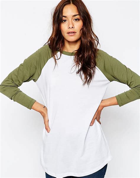 Asos Longline T Shirt With Contrast Sleeve At Latest Fashion