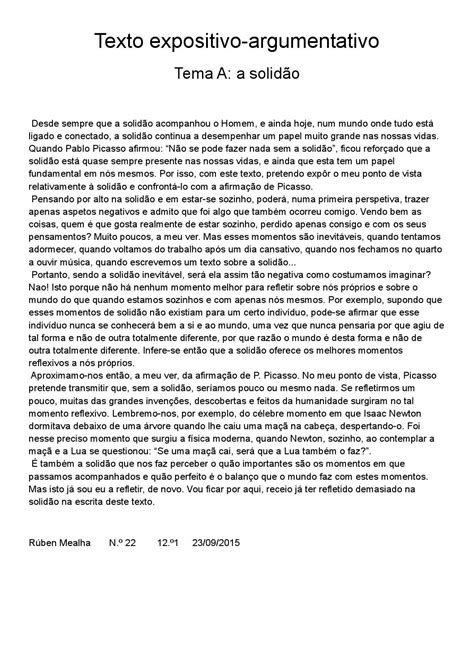 Texto Expositivo Argumentativo A Solidao 12 1 By Rúben Mealha Issuu