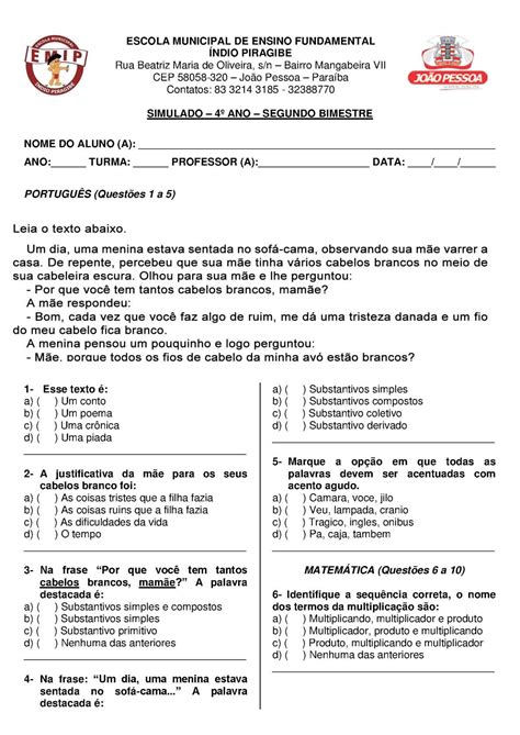 Simulado De Ciencias 5 Ano