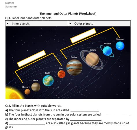 Inner And Outer Planets Worksheet Pdf