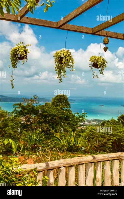 Tropical Sea View From Home With Green Garden And Blue Sea Thailand