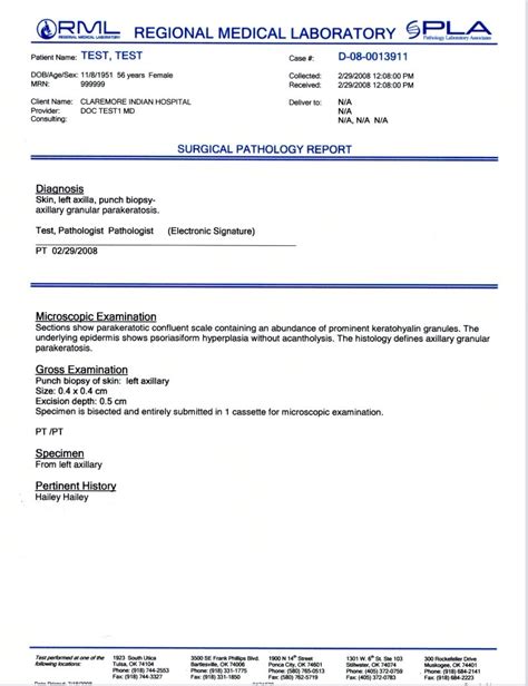 Pathology Report Examples Regional Medical Laboratory