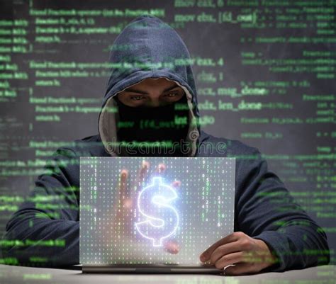 The Hacker Stealing Dollars From Bank Stock Image Image Of Money