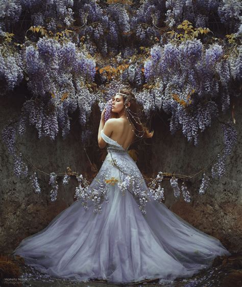 Wisteria Fairytale Fairytail Photoshoot Photography Elven Woman With Flowers Photo Marketa