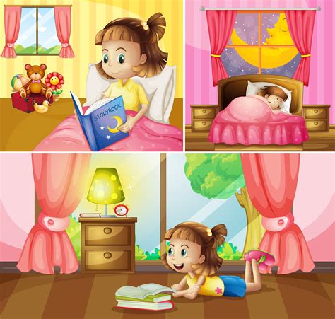 Girl Doing Different Activities At Home 368188 Vector Art