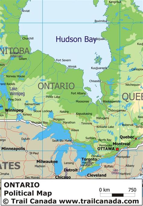 Physical Map Of Ontario Canada