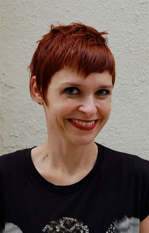 Short Chic Red Haircut With Short Stylish Straight Bangs