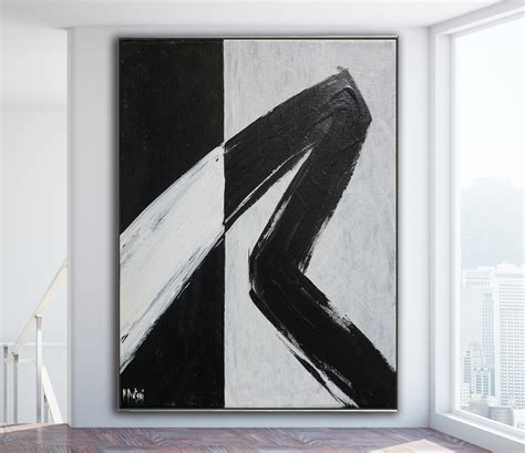 Minimalist Abstract Painting Black White Abstract Large Canvas Art
