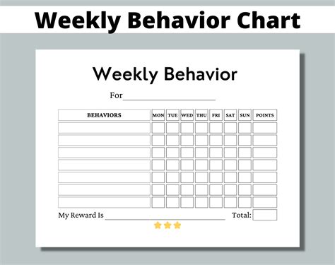 Weekly Behavior Chart Printable For Kids Students Classroom