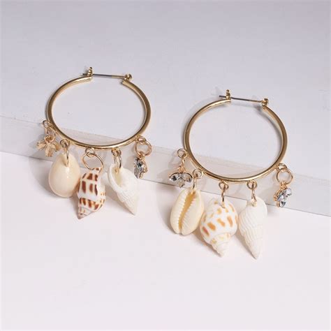 Bohemia Gold Color Cowrie Shell Earring For Women Geometric Crystal