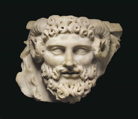 A Roman Marble Head Of Jupiter Ammon From A Cinerary Urn Circa Late