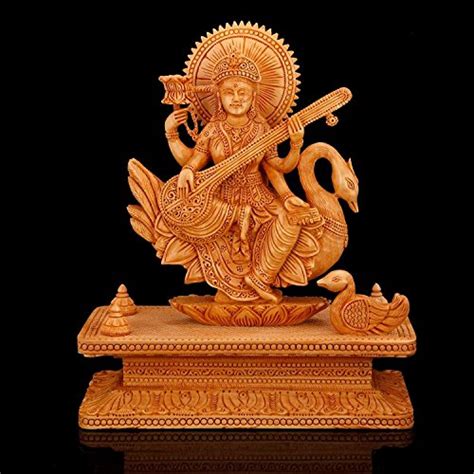Aapnocraft 13 Wooden Saraswati Statue Hindu Goddess