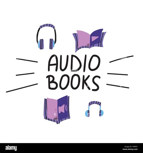 Audiobooks Concept Set Of Audio Book Symbols With Lettering Vector